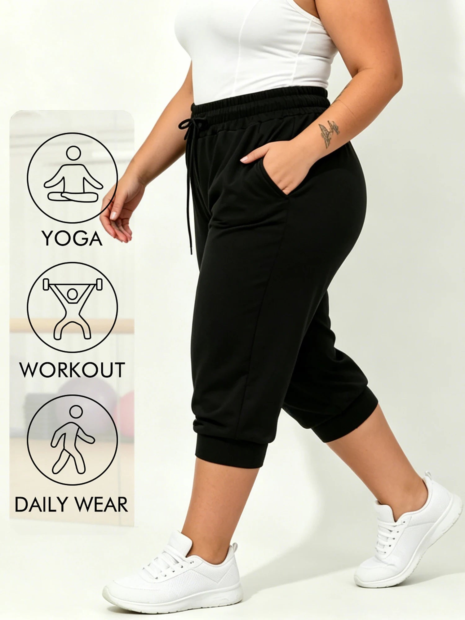 Plus Size Jogger Women's Jogger Track Cuff Sweatpants with Pockets for Yoga, Workout Women's Capri Pocket Sweatpants