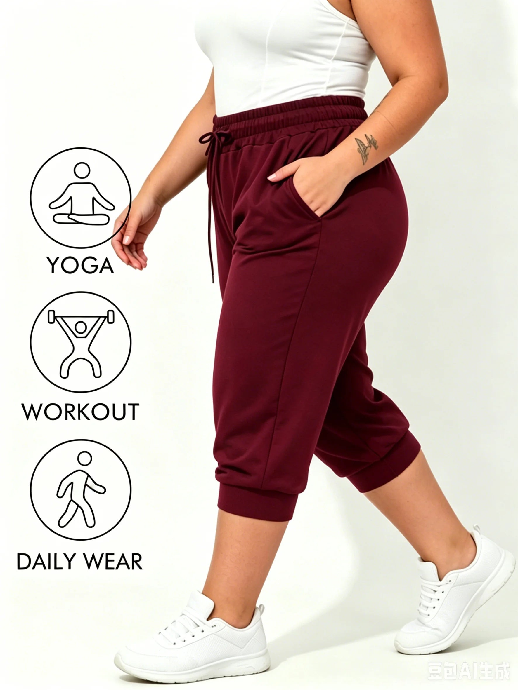 Plus Size Jogger Women's Jogger Track Cuff Sweatpants with Pockets for Yoga, Workout Women's Capri Pocket Sweatpants