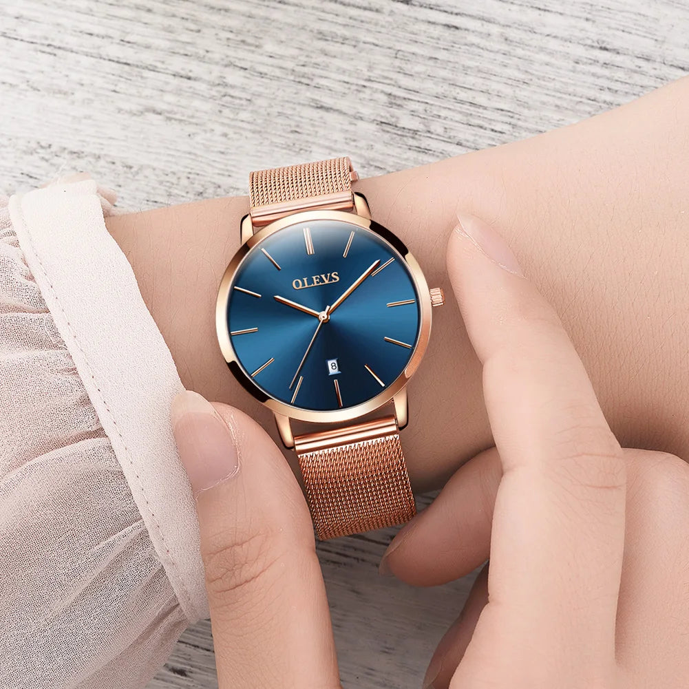 OLEVS 6898 Women's Luxury Quartz Watch | Ultra-Slim 28mm | Luminous | Stainless Steel | Gift Box