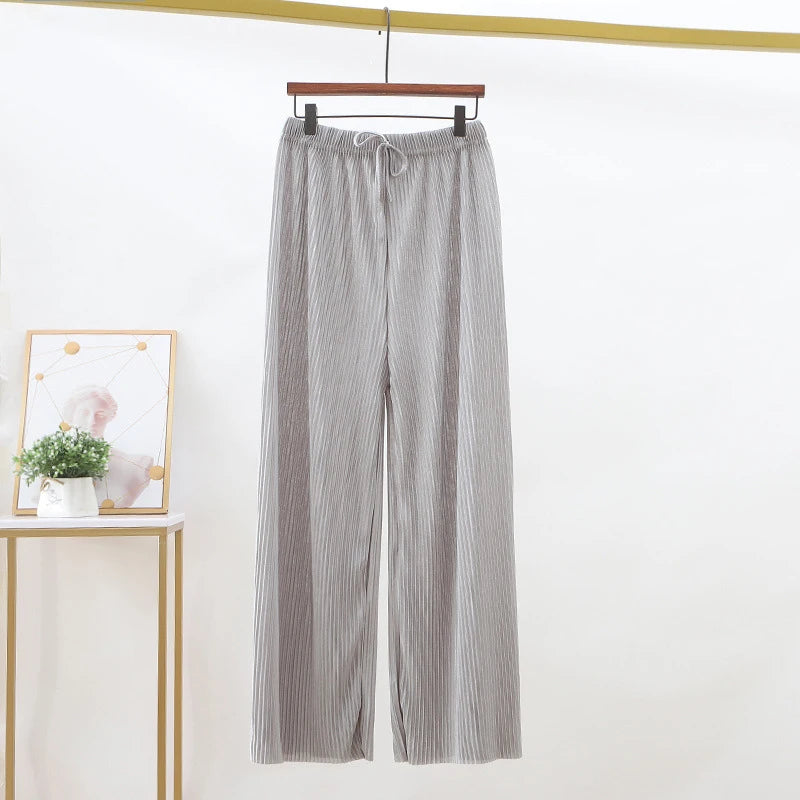 2025 Pantalón Corto de Seda Hielo Plisado Holgado Coreano Casual para Mujer, Pantalón Ancho para Casa, Ropa Deportiva Clásica, Ropa para Niñas, Top Negro