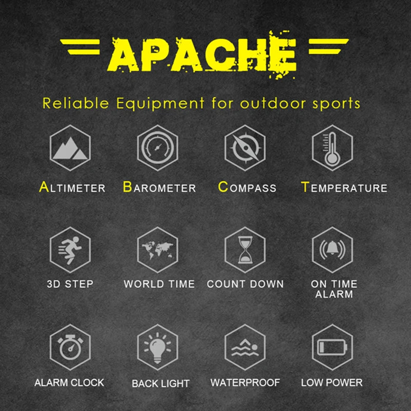 Men's Digital Sport Watch — Altimeter, Barometer, Compass, 50M Waterproof