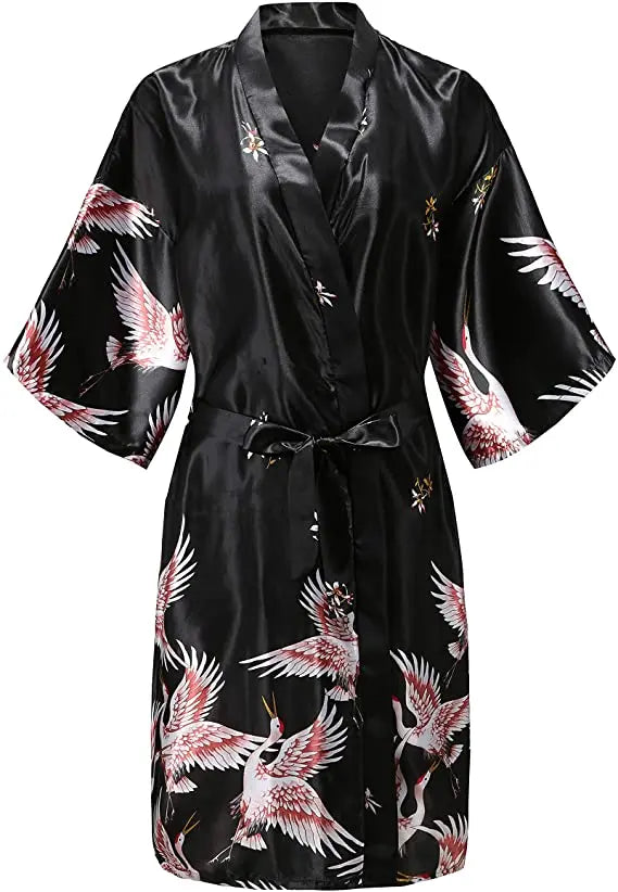 Silk Satin Wedding Bride Bridesmaid Robe Floral Bathrobe Short Kimono Robe Night Robe Bath Robe Fashion Dressing Gown For Women
