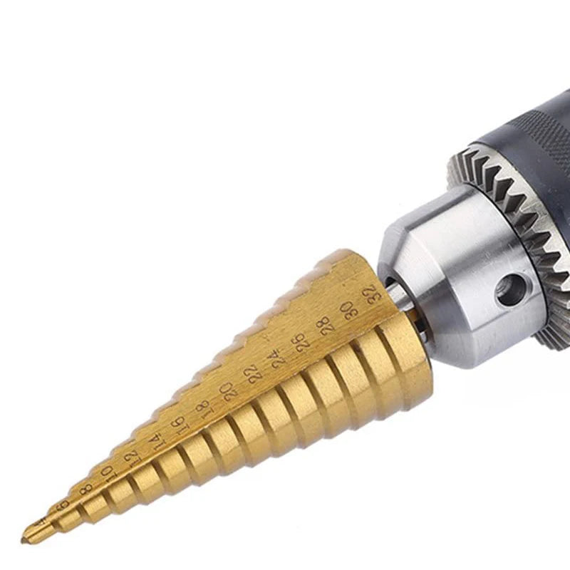 HSS Titanium Step Drill Bit Set – High Speed Steel, Metal & Wood Hole Cutter