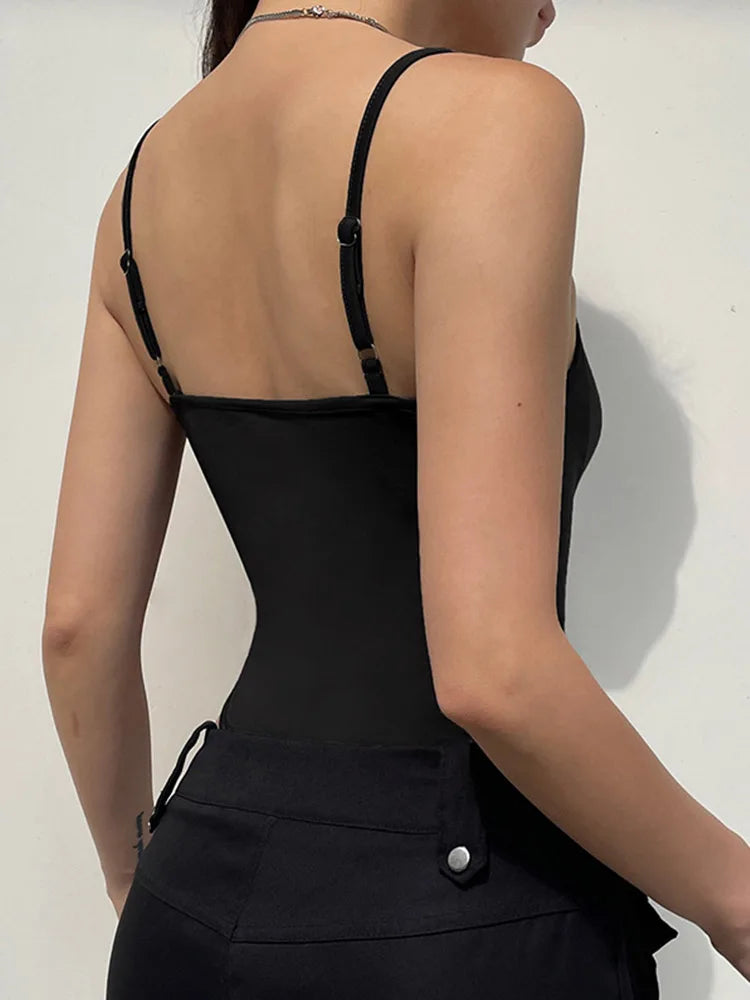 Women's Shirred V-Neck Bodysuit – Spaghetti Strap Slim Fit Camisole