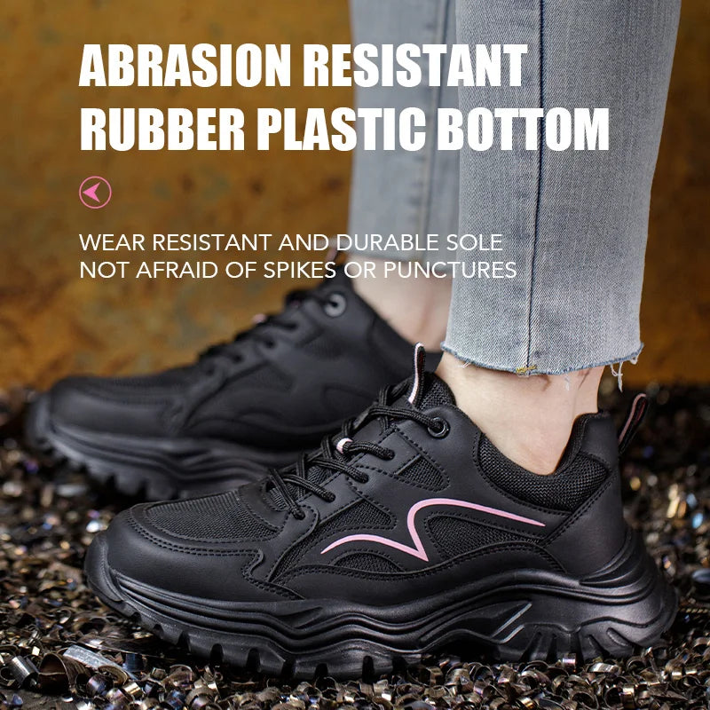 Women's Steel Toe Safety Sneaker – Black with Pink Accent