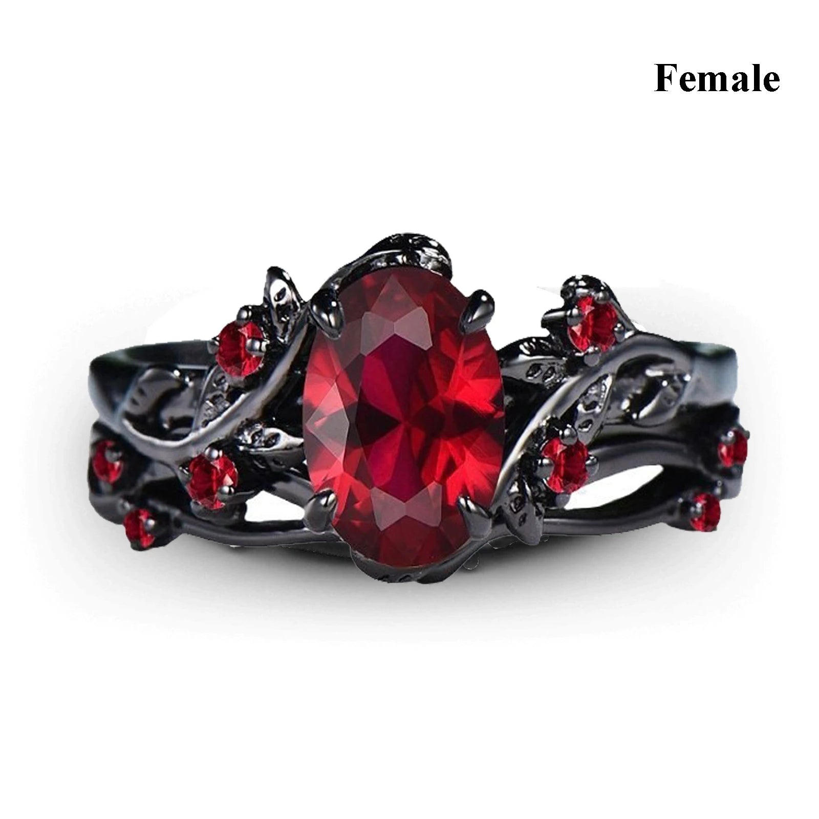 Charm Couple Rings – Red Rhinestone Women's & Celtic Dragon Men's Wedding Band Set