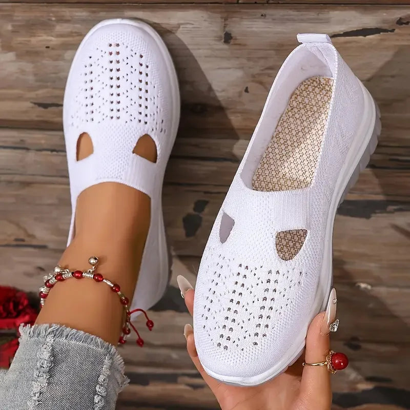 Women's Slip-On Knit Casual Sneakers – Lightweight Soft-Sole Walking Shoes