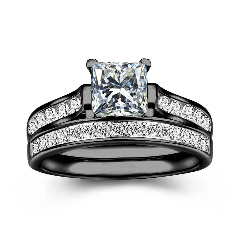 Charm Couple Rings – Red Rhinestone Women's & Celtic Dragon Men's Wedding Band Set