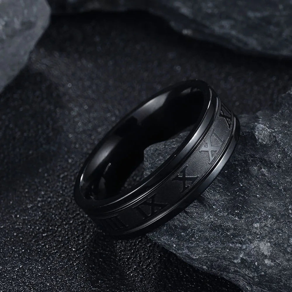 Seakissky Anillo Clásico de Moda de Acero Inoxidable con Números Romanos para Hombre y Mujer, Joyería Punk Fresca de Alta Calidad Impermeable para Regalos de Fiesta