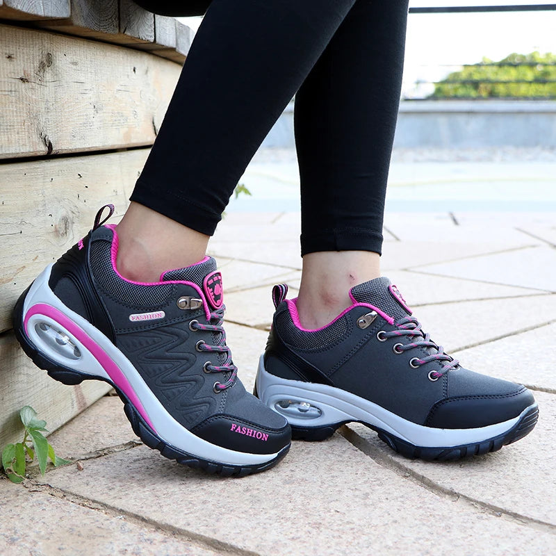 Women's Waterproof Platform Sneaker Boots – Lace-Up Low Heel Casual Outdoor Shoes