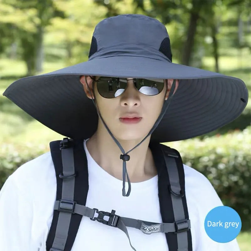 Large Brim Polyester Sun Hat UV Protection Breathable Mesh Cap Foldable Men and Women Outdoor Fishing Hiking Beach Caps