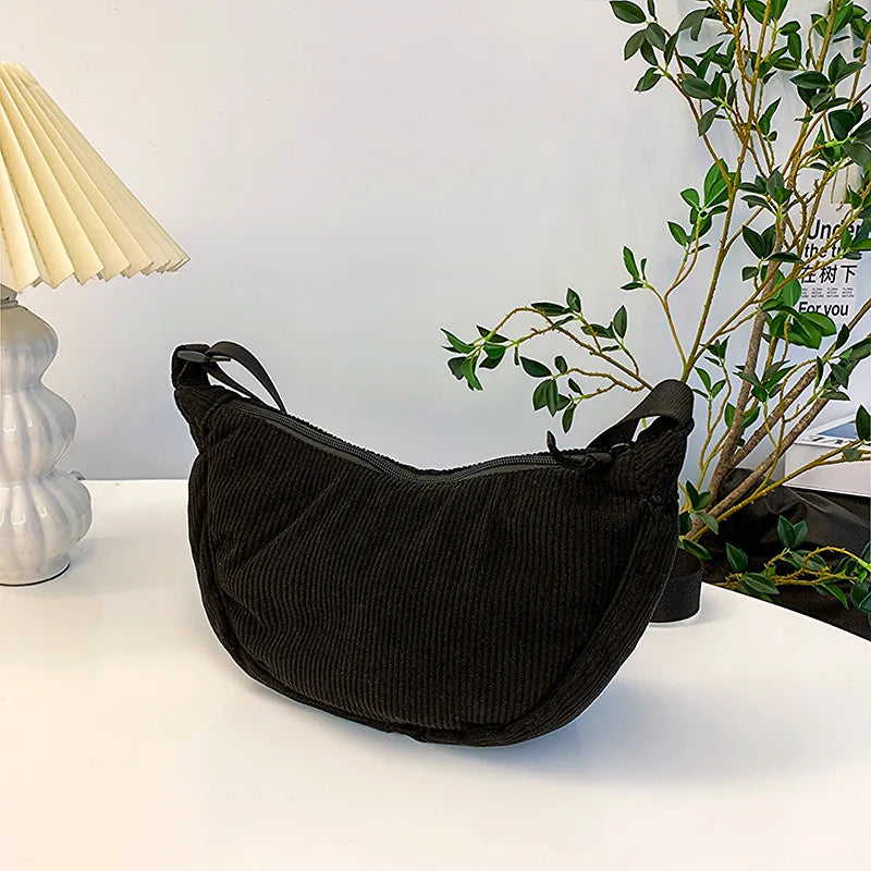 Corduroy Hobo Shoulder Bag — Retro Casual Crossbody Handbag for Daily & Travel Use