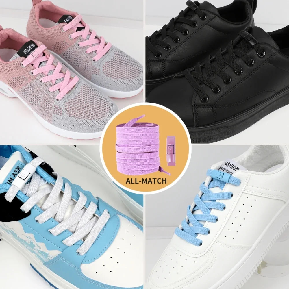 No-Tie Elastic Press-Lock Shoelaces – Flat 8mm, 100cm | Kids & Adults