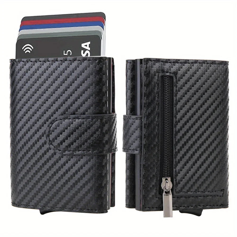 RFID Trifold Wallet — Slim Microfiber Leather Card Holder with Coin & Note Compartments