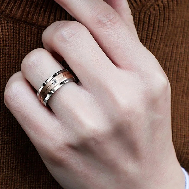 Hollow Carved Zirconia Couple Ring | Rose Gold & Silver | Bridal Engagement & Wedding Jewelry
