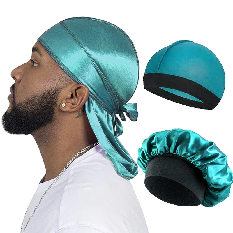 Silky Durag 3-Pack – Long Tail Wave Cap, Satin Bonnet & Headband for Men & Women