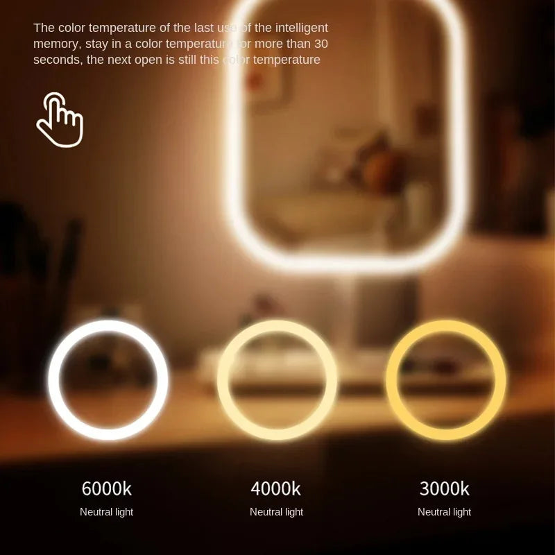 LED Vanity Makeup Mirror – 3-Color Lighting, Touch Control, Desktop Dressing Mirror