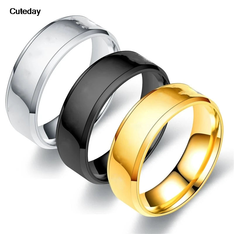 Classic 8mm Smooth Stainless Steel Ring | Couples Wedding Band | Silver, Rose, Black, Gold