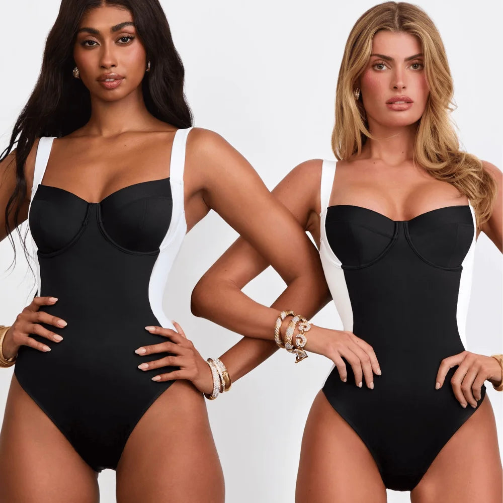 Traje de baño de una pieza con control de abdomen, tirantes finos, con forma, para mujer, estilo bohemio, bikini de talla grande, push up, liso