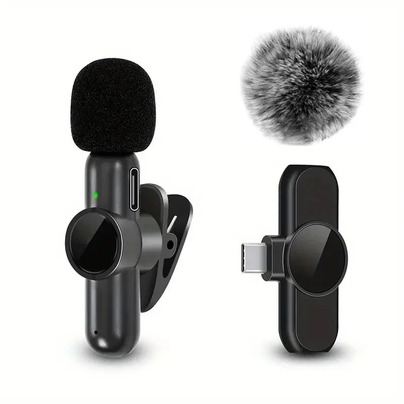 Wireless Lavalier Microphone with Windproof Cover — Clip-On Mic for Phone & Camera