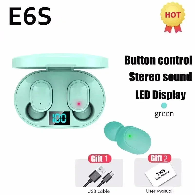E6S TWS Wireless Earbuds | ANC, Waterproof & LED Bluetooth Headphones