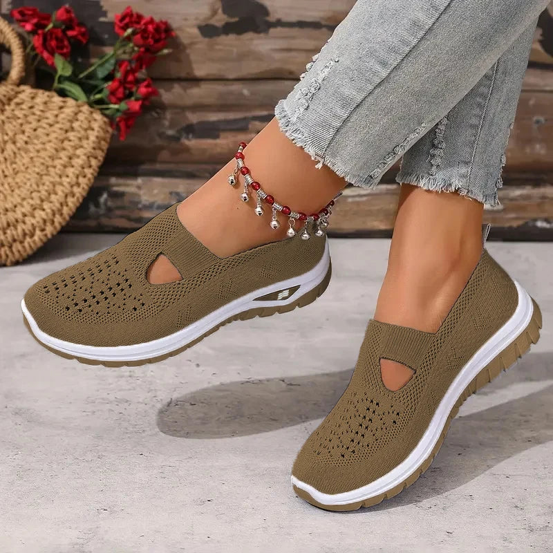 Women's Slip-On Knit Casual Sneakers – Lightweight Soft-Sole Walking Shoes