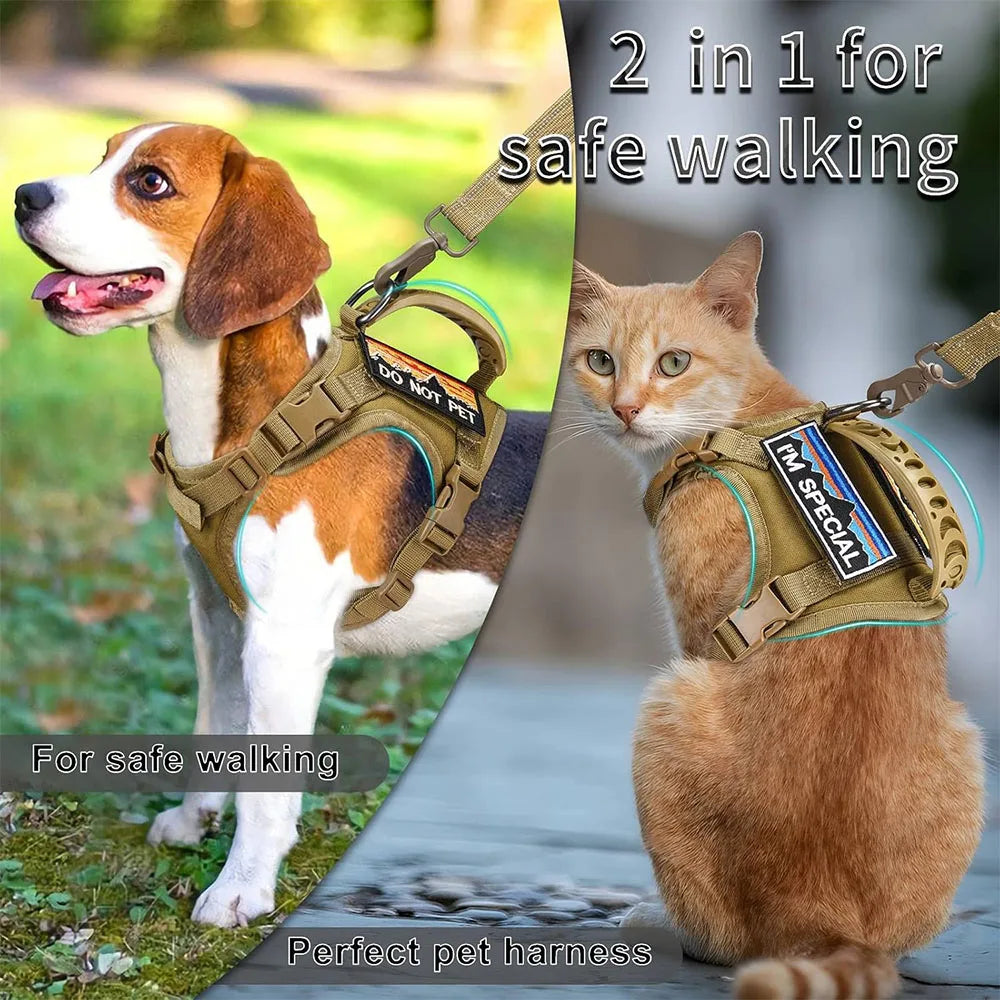Tactical Cat & Dog Harness with Leash – Adjustable Soft Mesh Vest with Handle
