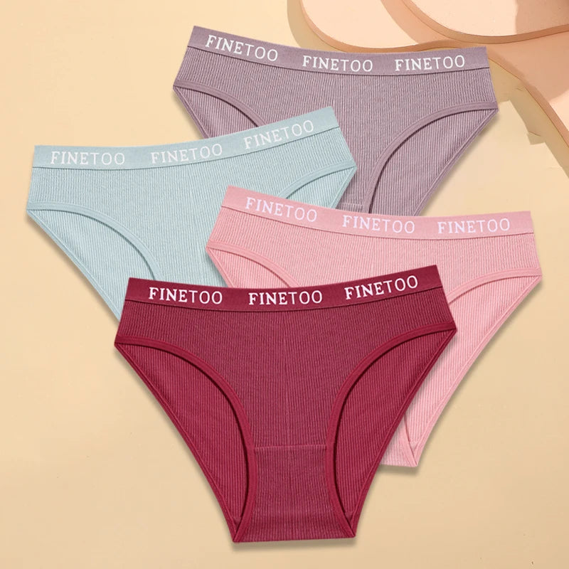 Women's 4-Pack Cotton Striped Briefs | Low-Rise Breathable Underwear M-XXL