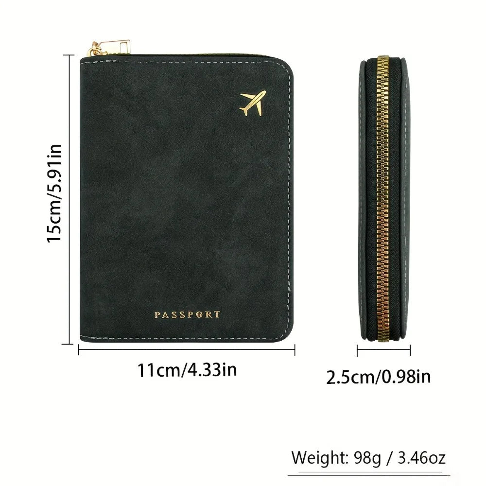 New Blocking Passport Wallet with Zipper Thickened PU Anti-Theft Travel Organizer Slim Card Holder Storage Bag Travel Essentials