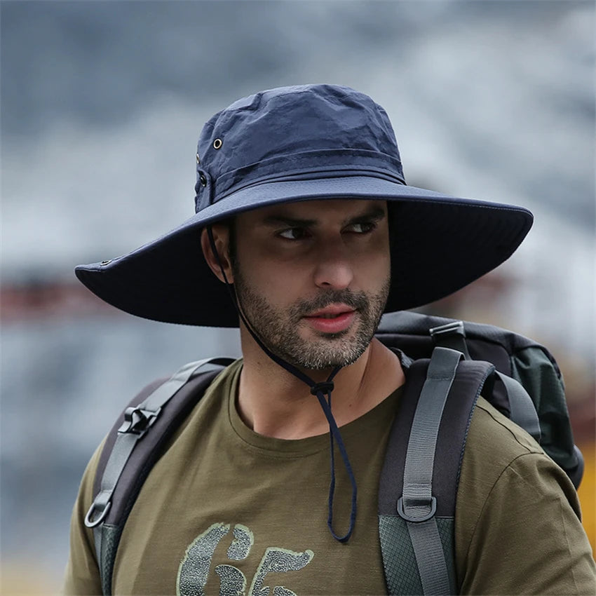 2025 New Fashion Summer Bucket Hat Cowboy Men Outdoor Fishing Hiking Beach Hats Mesh Breathable Anti UV Sun Cap Large Wide Brim