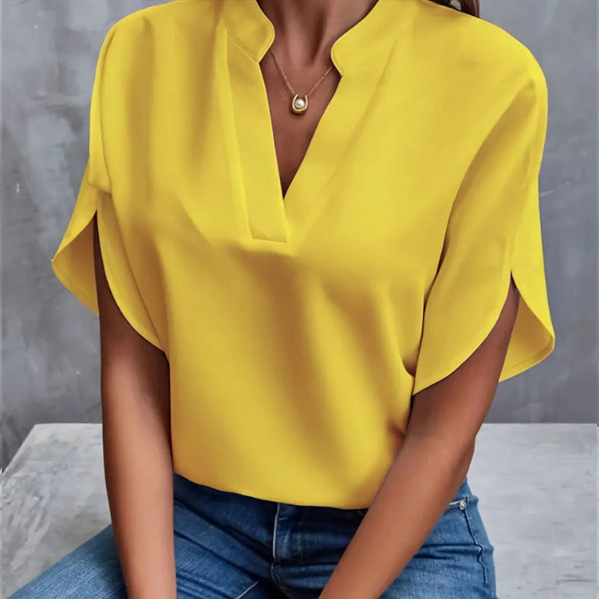 Women's V-Neck Blouse - Short Sleeve Loose Fit (S-XXL)