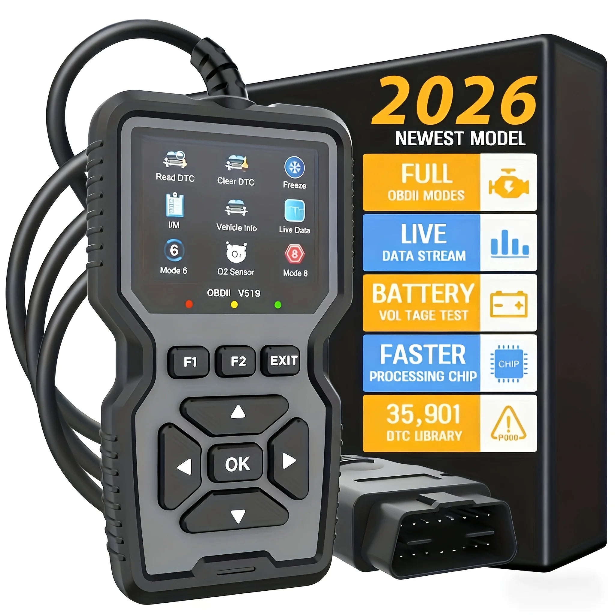 V519 OBD2 Car Diagnostic Scanner – USB Powered, Real-Time Data, Reads & Clears Engine Codes
