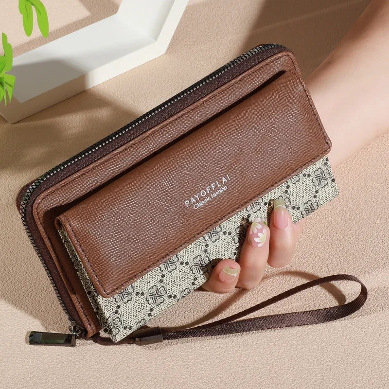 Faux Leather Organizer Wallet — Double Layer Snap & Zipper with Card, Coin & Photo Slots