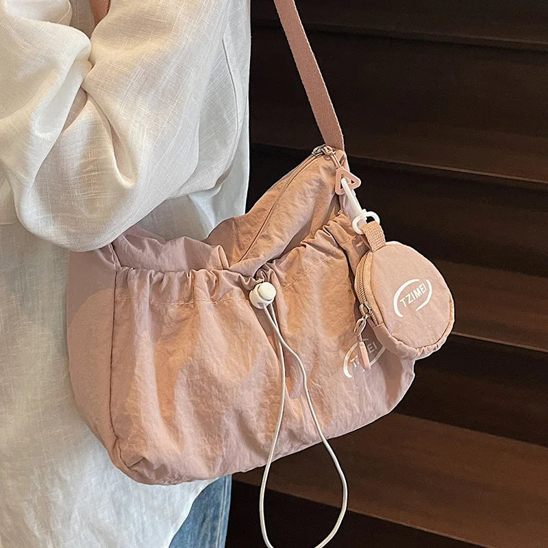 Korean Style Nylon Tote Bag — Casual Crossbody Shoulder Saddle Handbag