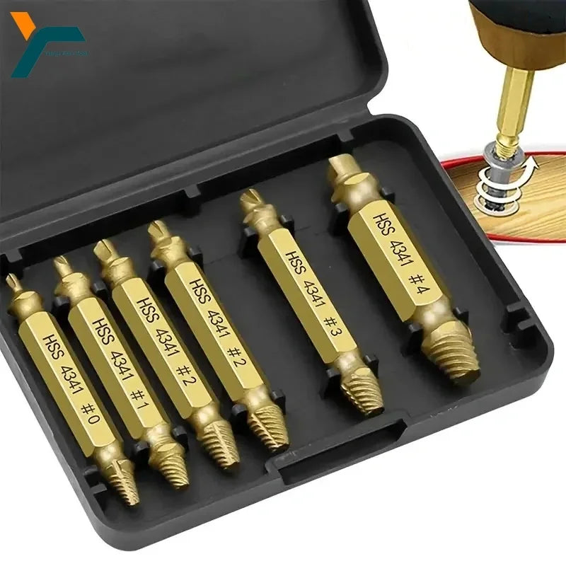 6-Piece Damaged Screw Extractor Set – HSS Drill Bit, Stripped & Broken Screw Remover Kit