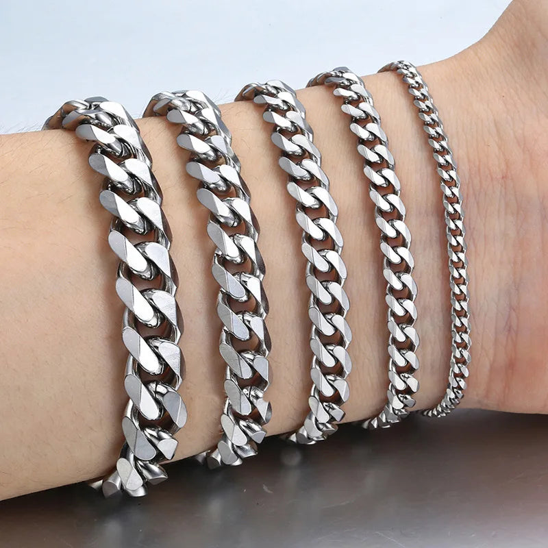 Stainless Steel Cuban Chain Bracelet – 3 to 10mm Widths | Men & Women