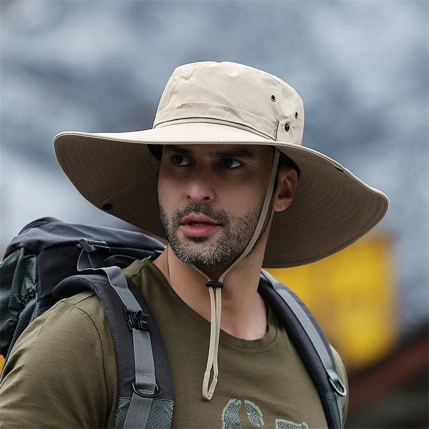 2025 New Fashion Summer Bucket Hat Cowboy Men Outdoor Fishing Hiking Beach Hats Mesh Breathable Anti UV Sun Cap Large Wide Brim