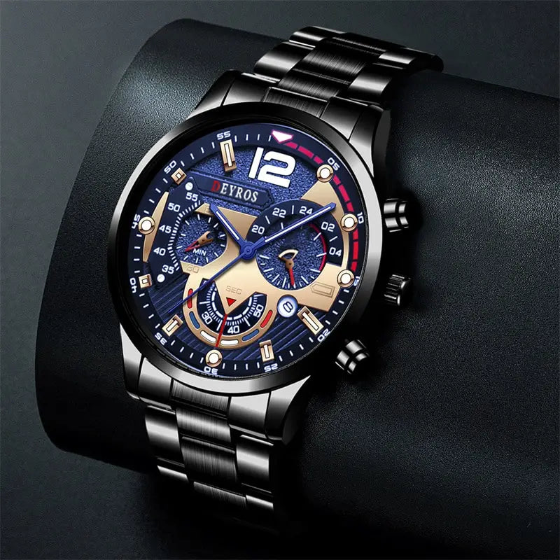 Men's Luxury Quartz Watch – Luminous Hands, Calendar & Sporty Dial