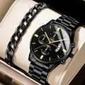 Men's Quartz Watch & Bracelet Gift Set – Calendar Chronograph-Style Dial