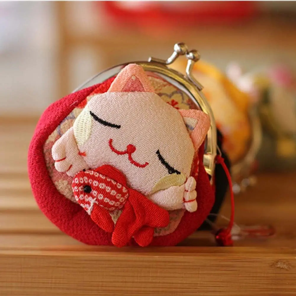 Maneki Neko Lucky Cat Coin Purse — Cute Japanese Fortune Cat Clasp Wallet & Gift
