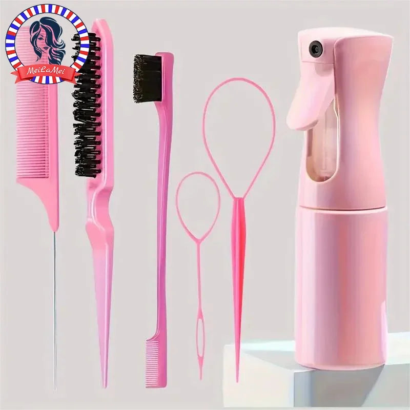 6-Piece Hair Brush & Styling Set – Braiding, Teasing, Edge Control & More