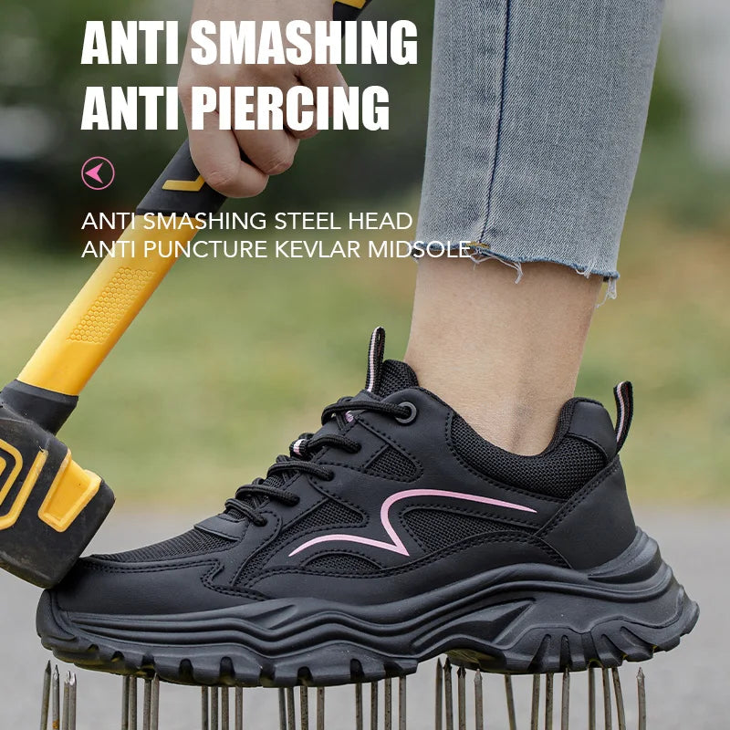 Women's Steel Toe Safety Sneaker – Black with Pink Accent