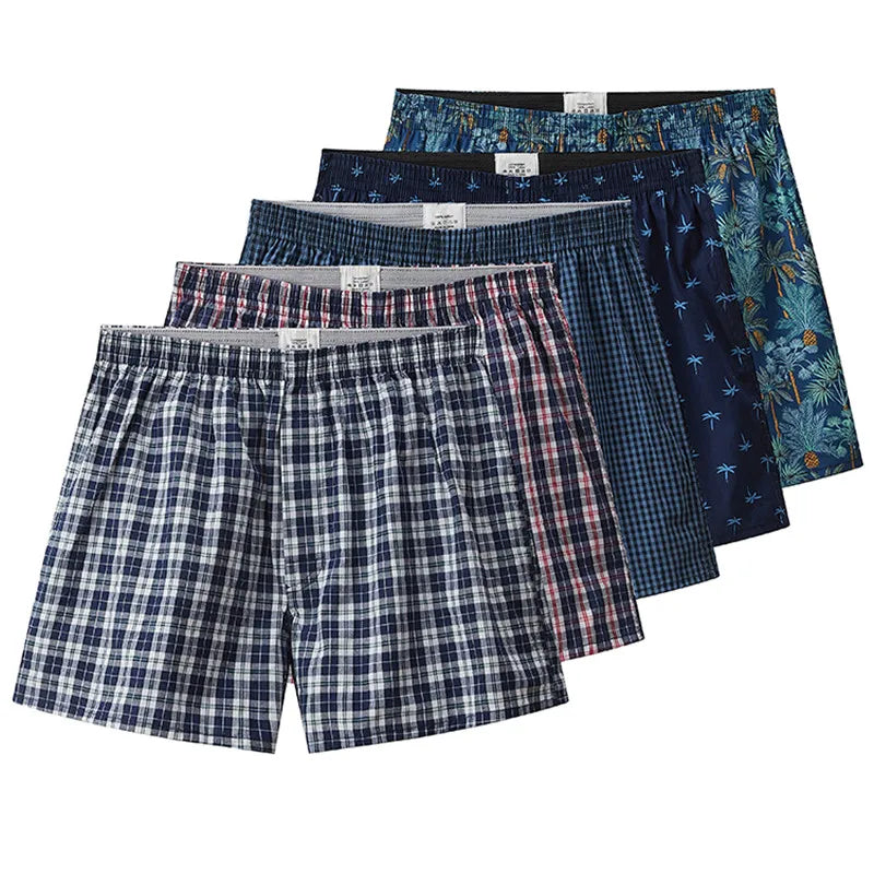 Men's Cotton Plaid Boxer Shorts – Casual Elastic Waistband Underwear