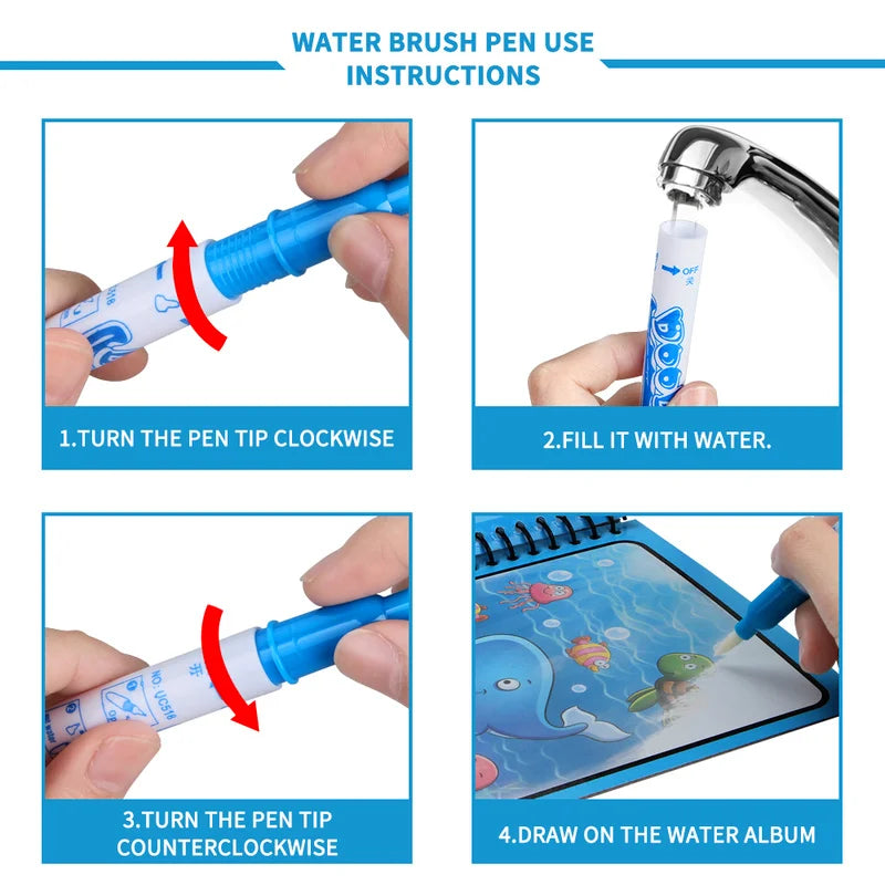 Magic Water Drawing Book – Reusable Montessori Coloring Book for Kids