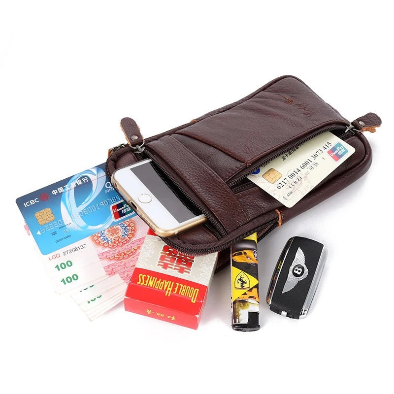 Men's Genuine Leather Waist Pack — Belt Bag, Phone Pouch & Crossbody Chest Bag
