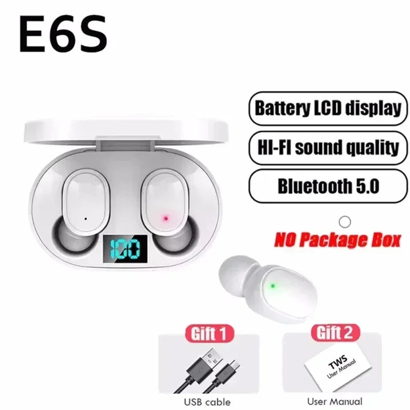 E6S TWS Wireless Earbuds | ANC, Waterproof & LED Bluetooth Headphones