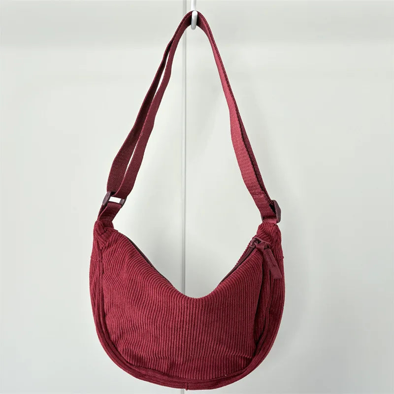 Corduroy Hobo Shoulder Bag — Retro Casual Crossbody Handbag for Daily & Travel Use