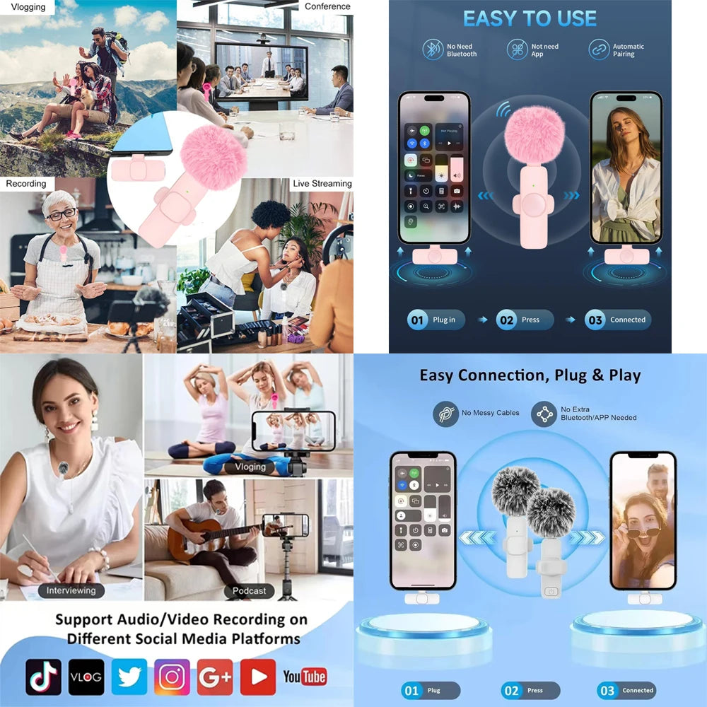 Portable Mini Wireless Lavalier Microphone — Plug & Play for iPhone & Android