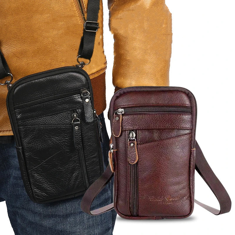 Men's Genuine Leather Waist Pack — Belt Bag, Phone Pouch & Crossbody Chest Bag