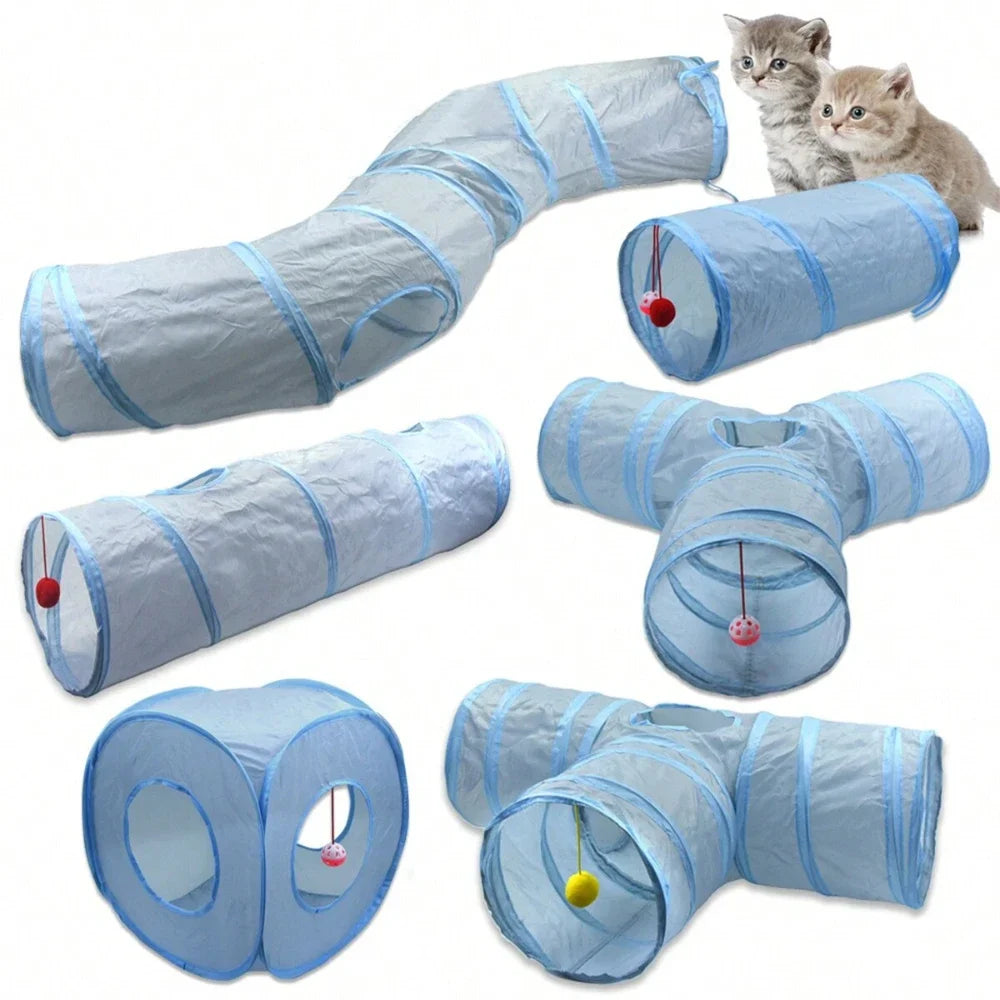 3-Way Foldable Cat Tunnel Tube Toy with Peep Hole – Interactive Kitten Play Tunnel